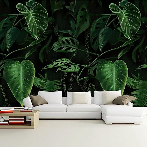Green Leaf Wall Mural Tropical Jungle Leaves Wallpaper for Bedroom