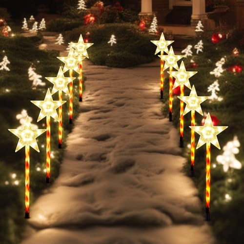 Solar Christmas Star Pathway Lights Outdoor Decorations (10 Count)