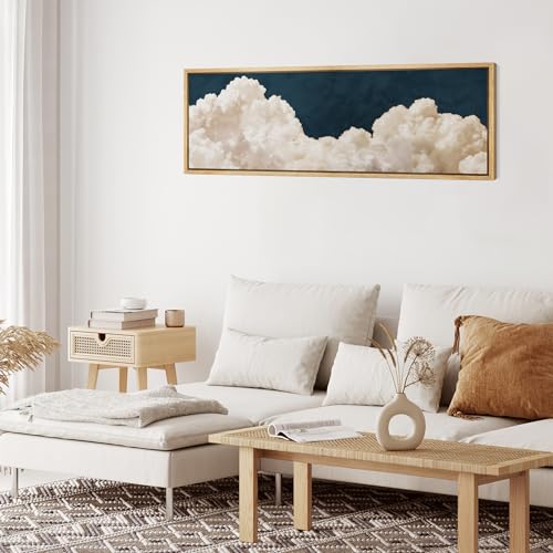 Large Framed Canvas Print Wall Art Cumulus Clouds Panoramic Dramatic Skyline Illustrations Antique Retro Fine Art Illustrations Decorative Colorful for Bedroom