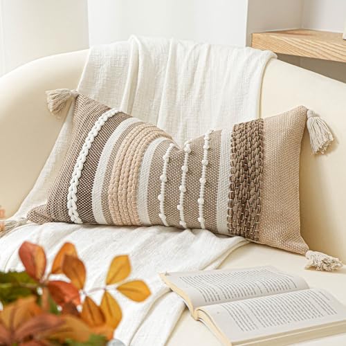 Decorative Lumbar Throw Pillow Cover 14x24 Boho Brown Accent Cushion for Couch Sofa Farmhouse Pillowcase for Bedroom Living Room Home Décor Cover ONLY