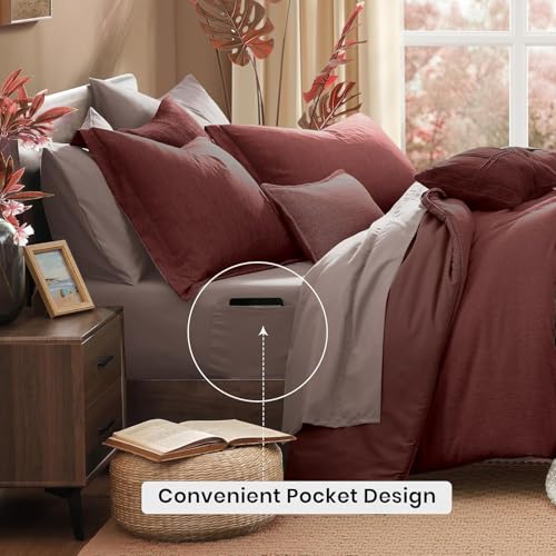 California King Comforter Set 7 Pieces Dark Red Bed in a Bag