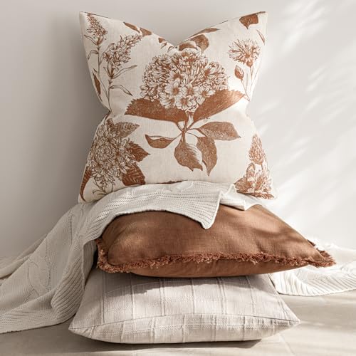 Set of 2 Linen Floral Throw Pillow Covers Vintage Accent Print Decorative Cozy Cushion Covers Farmhouse Boho Home Decor for Sofa Chair Couch Bedroom Living Room (2 Count)