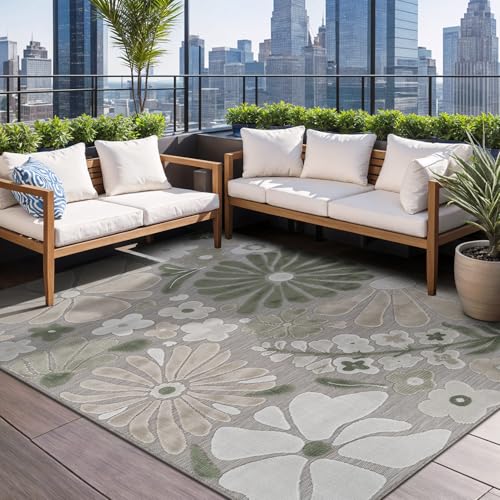 Outdoor Rug 9x12 Large Modern Floral Tropical Area Rugs for Outdoor and Indoor Patio Easy to Clean Non Shedding Living Room Porch Garden Washable Outside Carpet (108 Sq Ft)