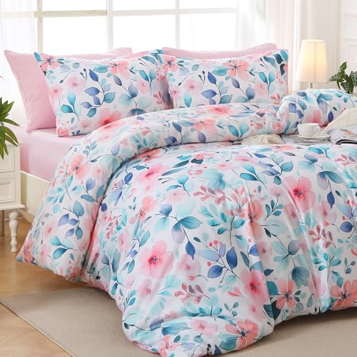 Pink Blue Branch Full Comforter Set