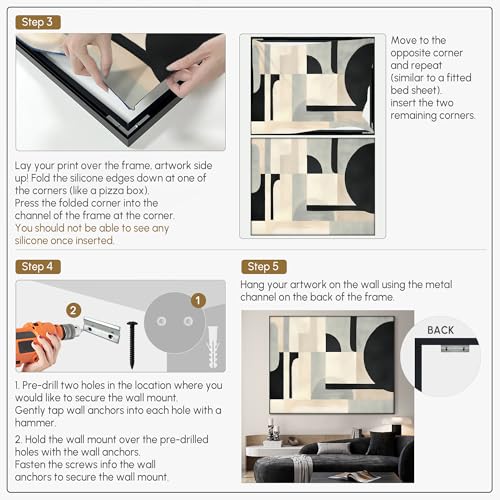 46"x60" Extra Large Framed Wall Art Modern Neutral Abstract Geometric in Black and Beige