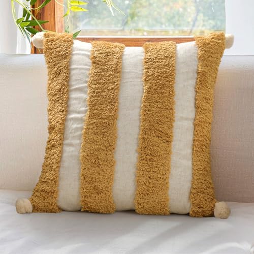 Boho Throw Pillow Covers 18x18 Tufted Decorations Mustard Yellow