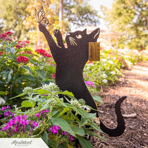 I 3 Pack Steel Cat Garden Decor I Outdoor Yard Decorations I Gift for Cat Lovers I Lawn Ornaments and Statues I Garden Signs Decorative Outdoor (3 Count)