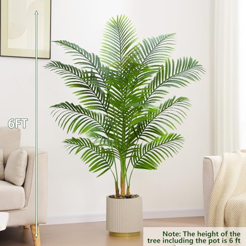 2 Pack Artificial Palm Tree Indoor Plant 6FT Tall Fake Tropical Palm Tree in Pot