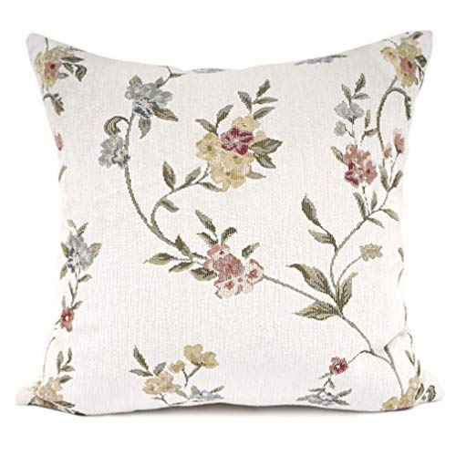 Embroidery Jacquard White Floral Leaf Pattern Square Decorative Throw Pillow Case Cushion Cover