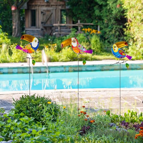 Set of 3 Toucan Stained Glass Decorative Garden Stakes (3 Count)