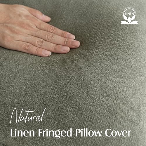 Boho Linen Fringe Lumbar Throw Pillow Covers 12×24 Olive Green (2 Count)