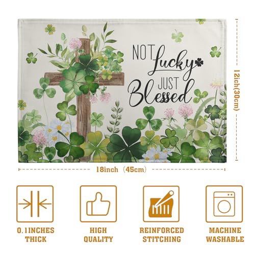 St Patricks Placemats Set of 4 St. Patrick's Day Cross Shamrocks Clover Linen Table Mats 12x18 Inch Spring Heat Resistant Washable Place Mat for Kitchen Dining Home Party Decor (4 Count)