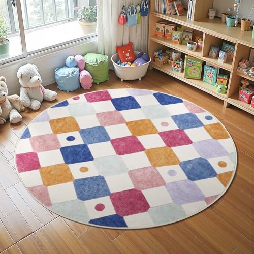 Round Kids Rug 5ft Washable Playroom Colorful Play Mat Berries (19.63 Sq Ft)