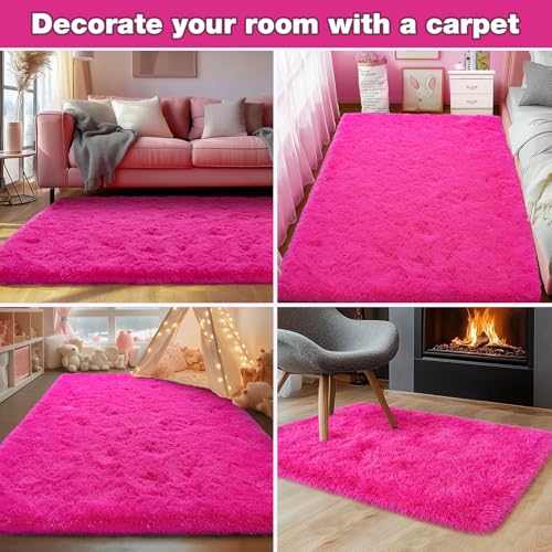 Ultra Soft Fluffy Hot Pink Rugs for Bedroom