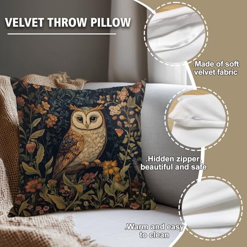 William Morris Abstract Vintage Floral Velvet Owl Design Throw Pillow Covers Home Decor