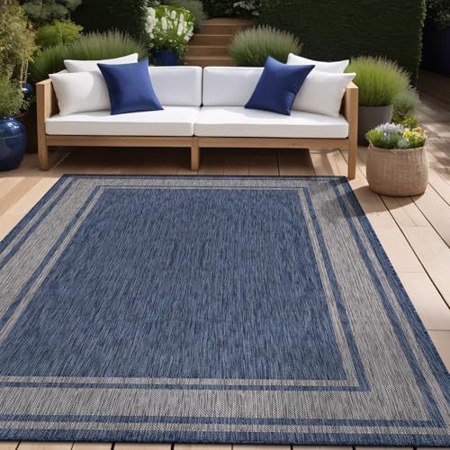 Outdoor Rug 6x9 Modern Bordered Area Rugs for Indoor and Outdoor Patio Deck Porch Garden Waterproof Weather Sun Resistant Washable Outside Carpet (58.5 Sq Ft)
