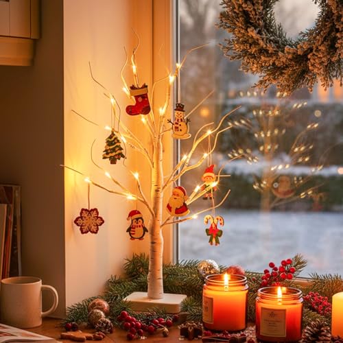 Lighted Birch Tree with Ornaments