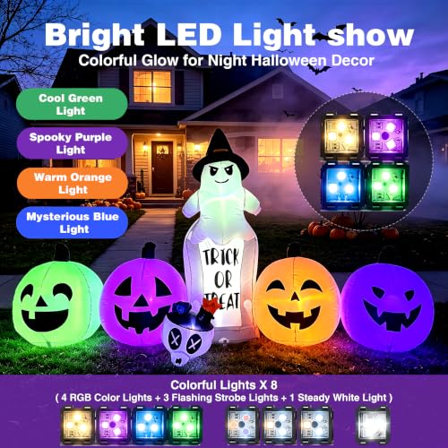 8FT Halloween Inflatable Ghost Tombstone & Jack (Purple White)