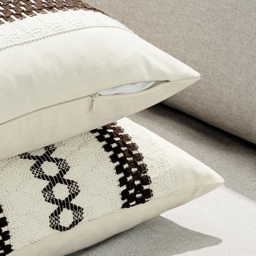Set of 2 Dark Brown Boho Decorative Lumbar Pillow Covers 12x20 Inch (2 Count)