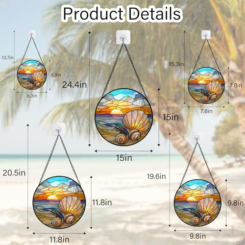 Ocean Stained Glass Window Hanging Suncatcher Beach Gifts for Women 12"