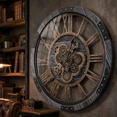 30" Large Moving Gears Wall Clock for Living Room Decor Office Home