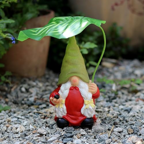Garden Female Gnome Statue Decoration with Leaf Umbrella