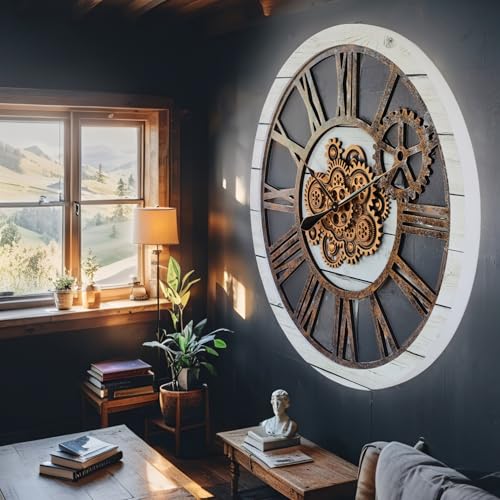 The Gears Clock 36'' Inch Real Moving Gear Wall Clock Vintage Industrial Oversized Rustic Farmhouse