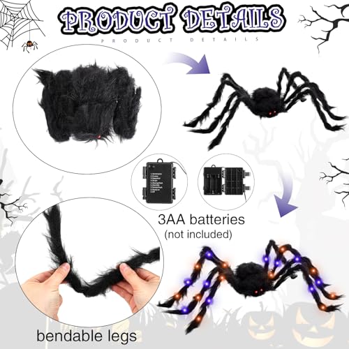 4 Pcs Large Halloween Light up Spiders (Orange, Purple)