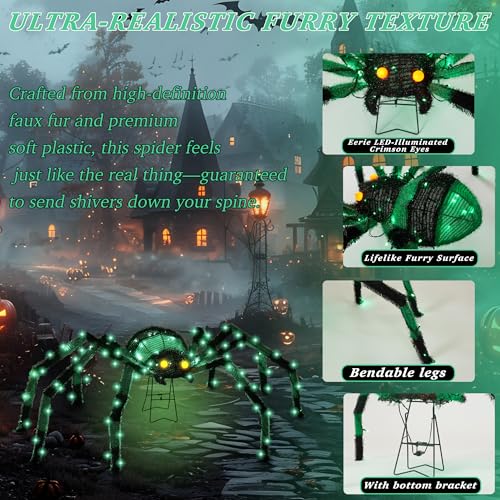 4.2Ft Giant Spider Halloween Decorations Outdoor 52" Light Up Spider with 90 LED Lights for Front Yard (Zz-002)