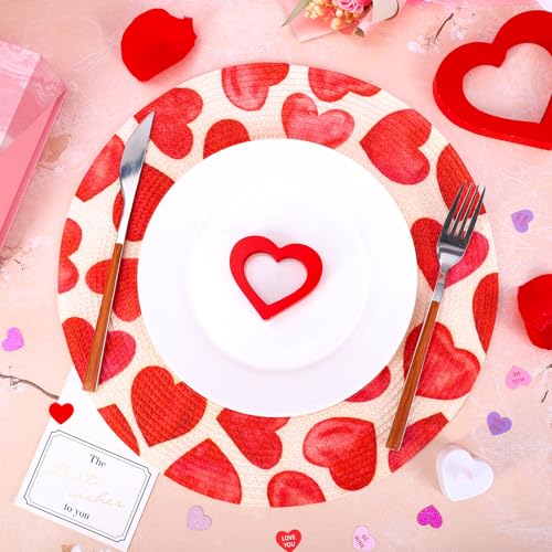 4 Pcs Round Valentine's Day Braided Placemats Place Mats Watercolor Heart Dinner Table Mats Valentine Dining Table Decor for Home Wedding Anniversary Party Farmhouse Kitchen Decor (4 Count)