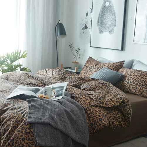 Full Comforter Set Leopard Print Comforter 3 Pieces Animal Cheetah Printed Comforter Set Soft Fluffy Brown