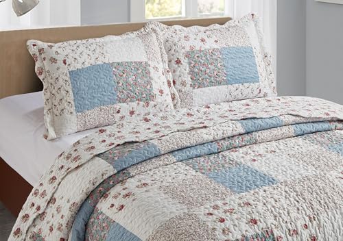 Pink Rose with Small Blue Check Patchwork