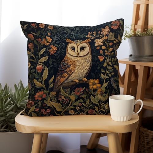 William Morris Abstract Vintage Floral Velvet Owl Design Throw Pillow Covers Home Decor