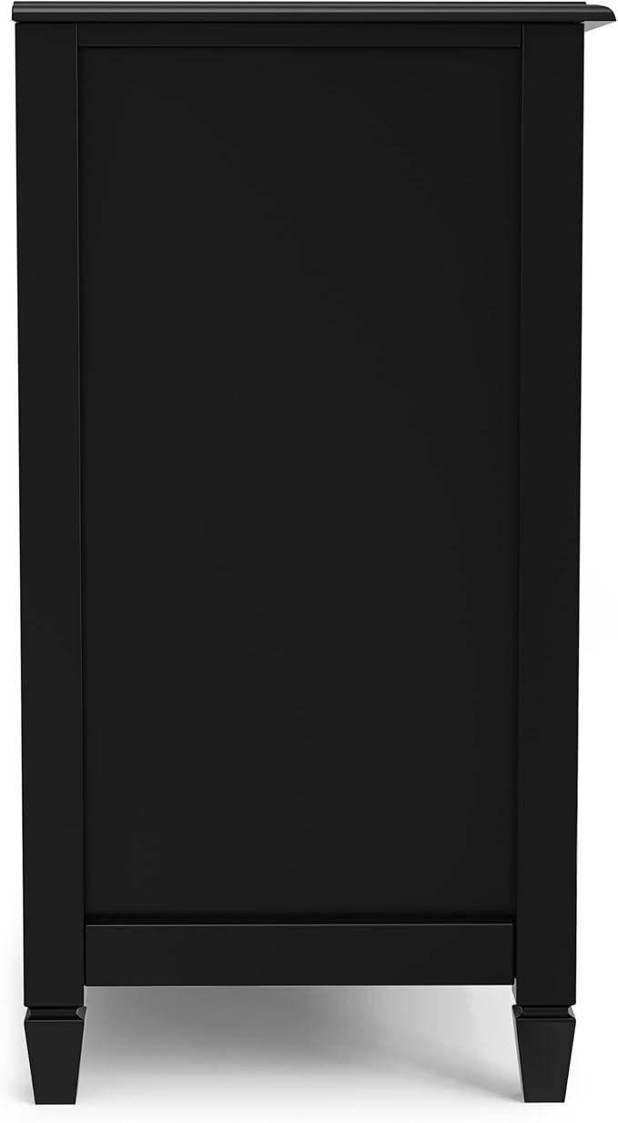 SIMPLIHOME Connaught Storage Cabinet - 60 inch Wide Solid Wood Buffet in Black, Traditional Sideboard for Dining Room, Entryway, or Living Room with Glass Doors, Adjustable Shelves, and Notched Legs