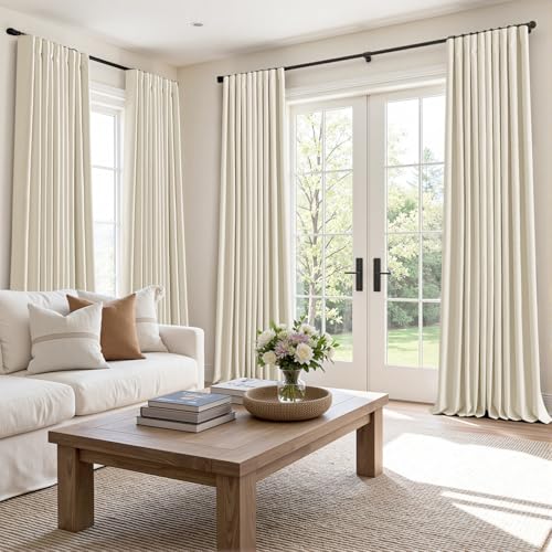 100% Blackout Back Tab Pleat Linen Curtains 50" Wx120 L (2 Count)
