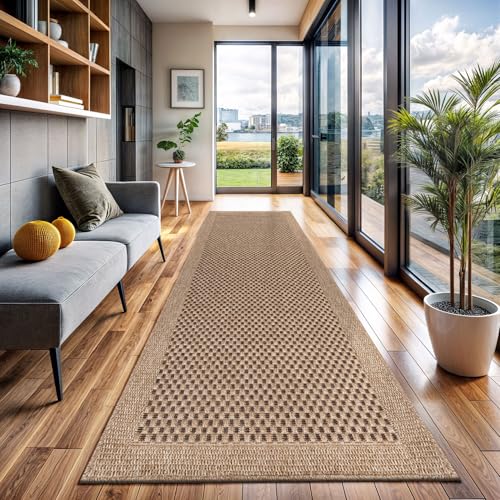 Indoor and Outdoor Runner Rug Natural Sisal Boho Woven Design Easy (14 Sq Ft)