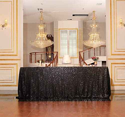 Sequin Tablecloth 50x72 Inch Black for Halloween Wedding Party