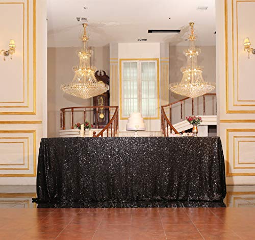 Sequin Tablecloth 60x102 Inch Black for Halloween Wedding Party