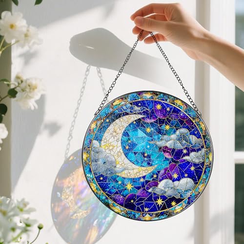 8 Inch Moon and Star Stained Glass Ornament