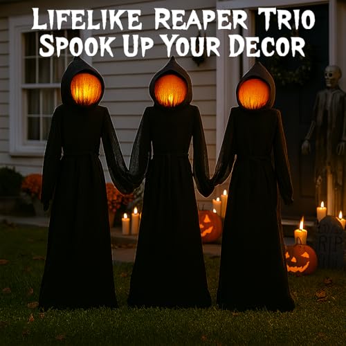 Evergreen Set of 3 LED Black Halloween Grim Reaper Stakes (Reaper, Set of 3)