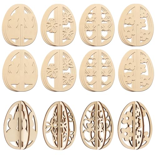 DIY 3D Easter Eggs Wood Crafts to Paint (24 Count)