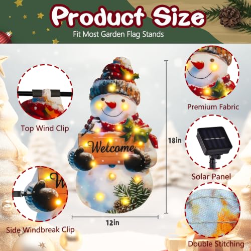 12x18 Solar Christmas Snowman Garden Flag