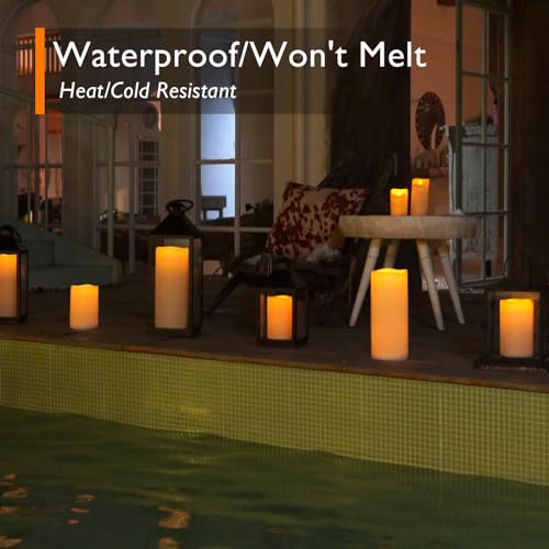 12" x 5" Large Waterproof Outdoor Flameless Candles with Remote Control and Timer (2 Count)