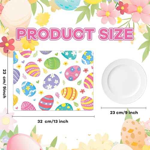 Easter Eggs Plastic Placemats Set of 6 Happy Easter Table mats 17×13×0.04in (6 Count)