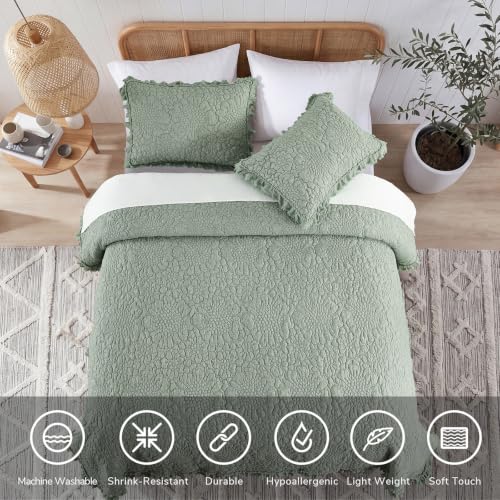 Sage Green Ruffled Quilt Queen Size