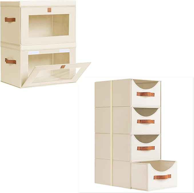 4 Pack Closet Shelf Organizer Basket & 2 Pack Clothes Storage Bins with Windows