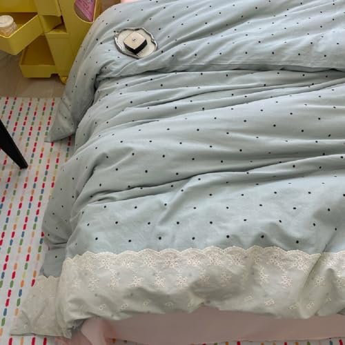 Romantic Lace Comforter Set Queen Cute Polka Dots Comforter with 2 Pillowcases Fluffy Soft Microfiber Black Dots Bedding Set for Teens Girls Lightweight Princess Style Queen Comforter Set