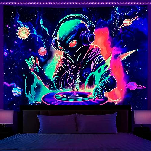Blacklight Alien Tapestry 90"x70" Large Alien DJing