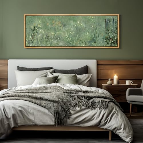 Large Framed Canvas Print Wall Art Meadow's Embrace Impressionist Wildflower Antique Retro Fine Art Illustrations Decorative Colorful for Bedroom