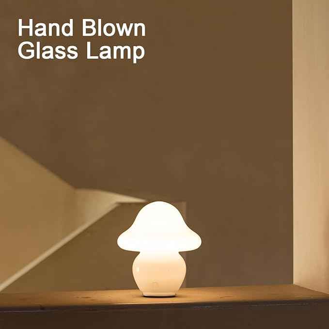 Mushroom Lamp Glass Mushroom Table Lamp for Bedrooms, Living Room, Aesthetic Lamps for Bedroom, Cute Bedside Lamp